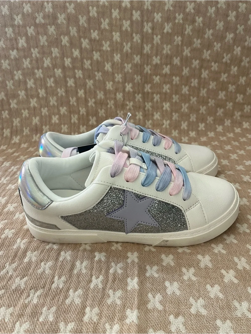 art class White Sneakers with Pink, Blue, Lavender Laces